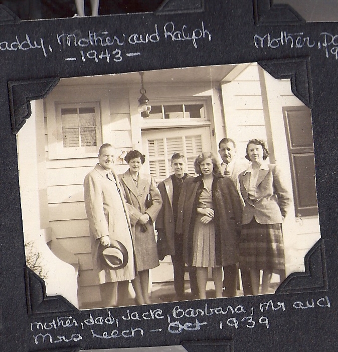 From left, Ralph A, Hazel T, Jack, Barbara, Mr. and Mrs. Leech, 1939