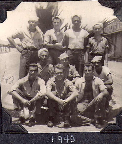 Ralph Torrance Downes among Navy Buddies (lower left) 1943